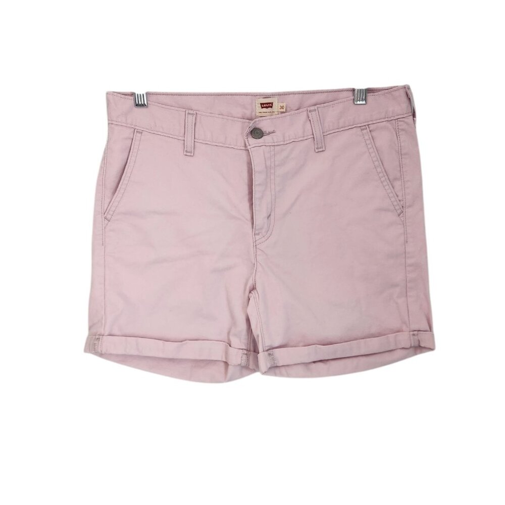 Levis Strauss Cuffed Shorts Pink Mid Rise Classic Sz 30 32"‎ Waist 5" Inseam EUC